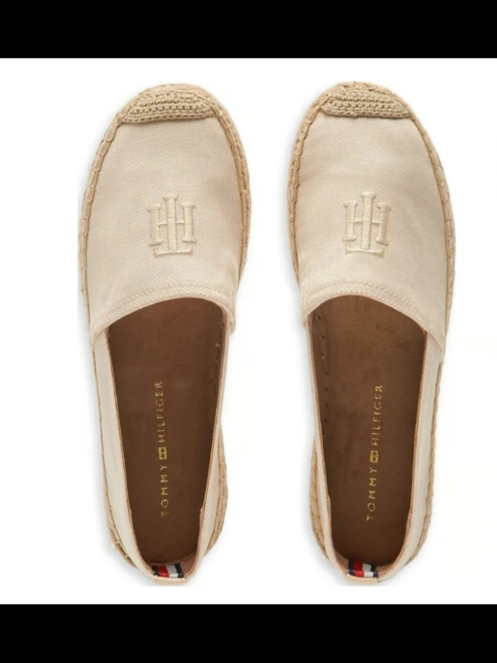 Tommy Hilfiger Cream Canvas Espadrille Flats,Size 8